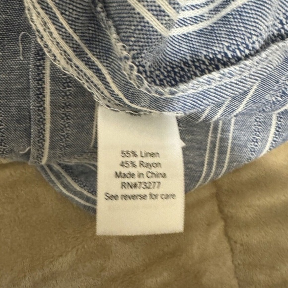 So NWT Large Blue & White w/Stripes Linen Blend Wide Leg Pull-On Pants w/Belt - Picture 5 of 5